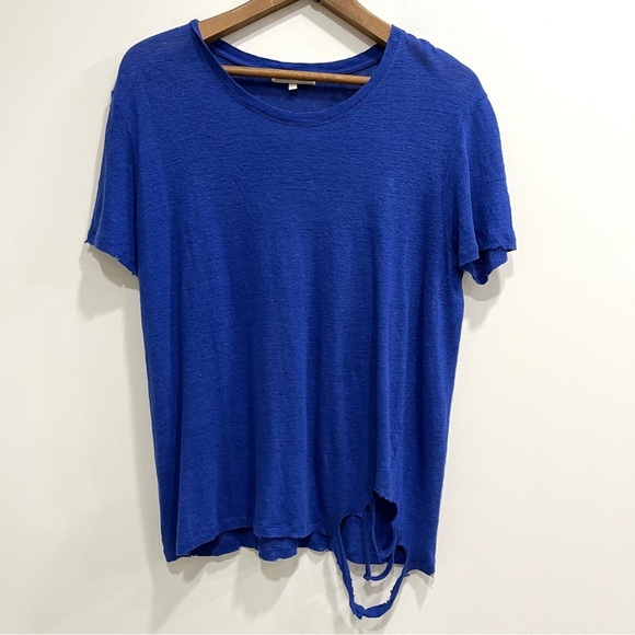 IRO Poppy Tee Royal Blue Distressed Linen Short Sleeve Top Crewneck Size Large - Picture 1 of 8